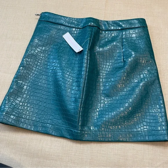ModCloth Teal Reptile Pleather Zipper Front Mini Skirt - Picture 7 of 16